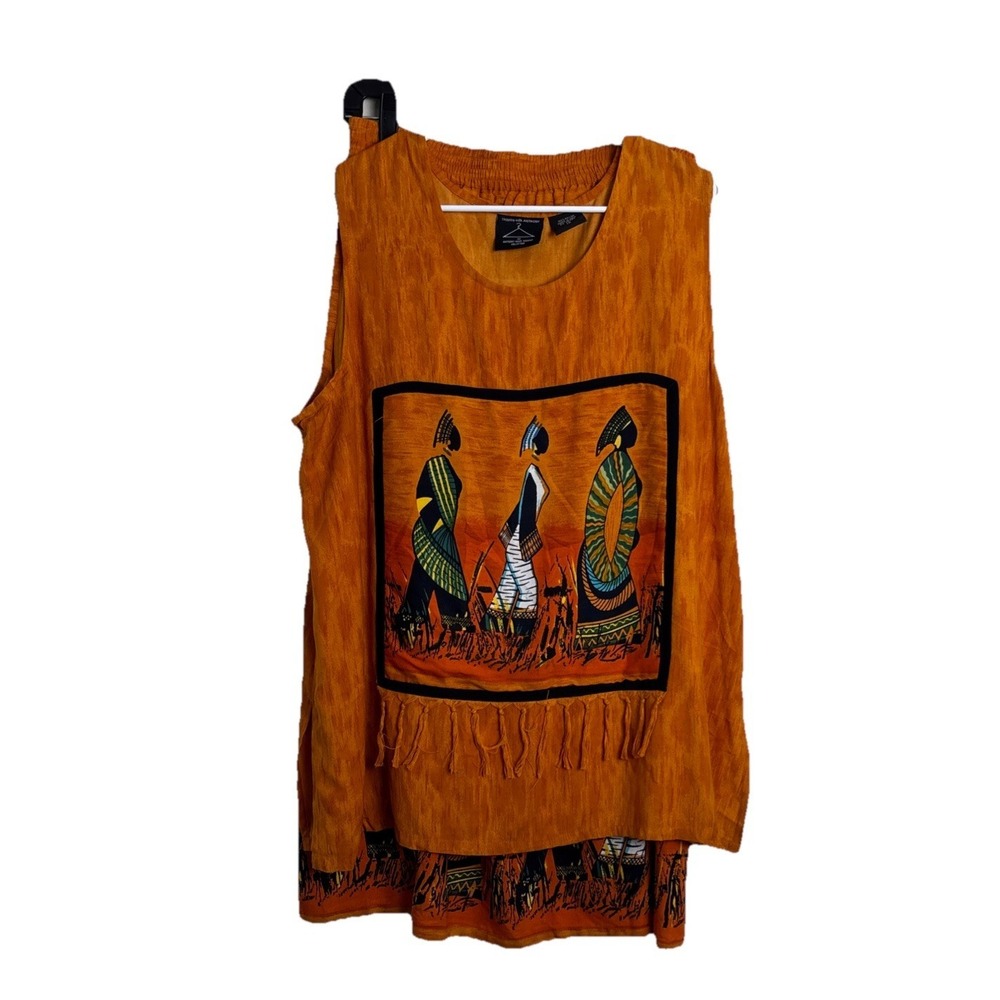 Anthyony Mark Hankins Skirt Plus Sleeveless Top Womens 1X Orange African Tribal